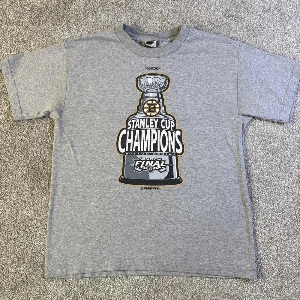 Reebok Boston Bruins Stanley Cup Champions Gray Graphic T-Shirt Men's XL NHL